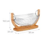 Cos pentru fructe Relaxdays, din inox si bambus, 18.5 x 38 x 23 cm - imagine 4