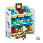 Dulap depozitare jucarii, RelaxDays, cu 9 cutii din plastic, multicolor, 67 x 65 x 31.5 cm