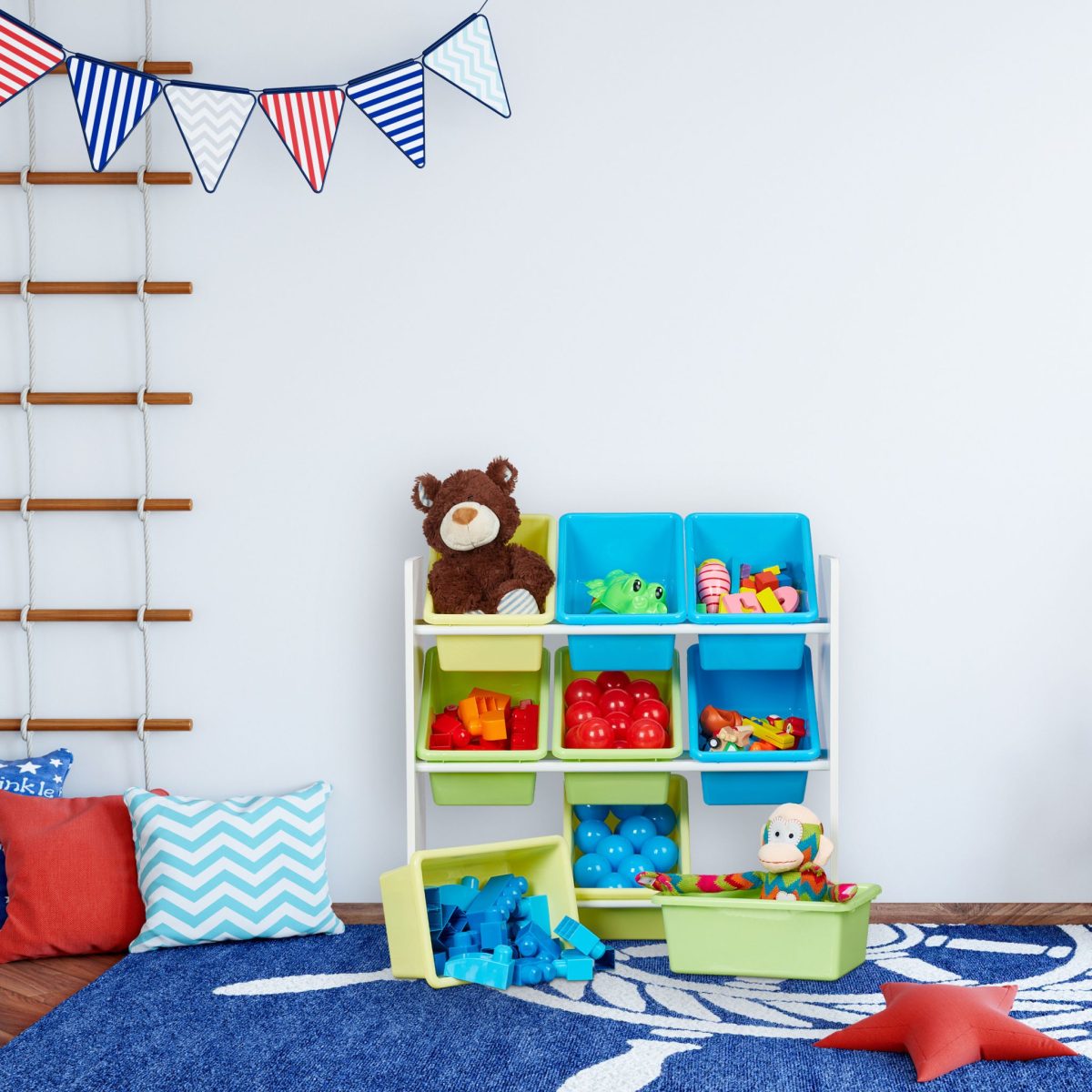 Dulap depozitare jucarii, RelaxDays, cu 9 cutii din plastic, multicolor, 67 x 65 x 31.5 cm - imagine 2