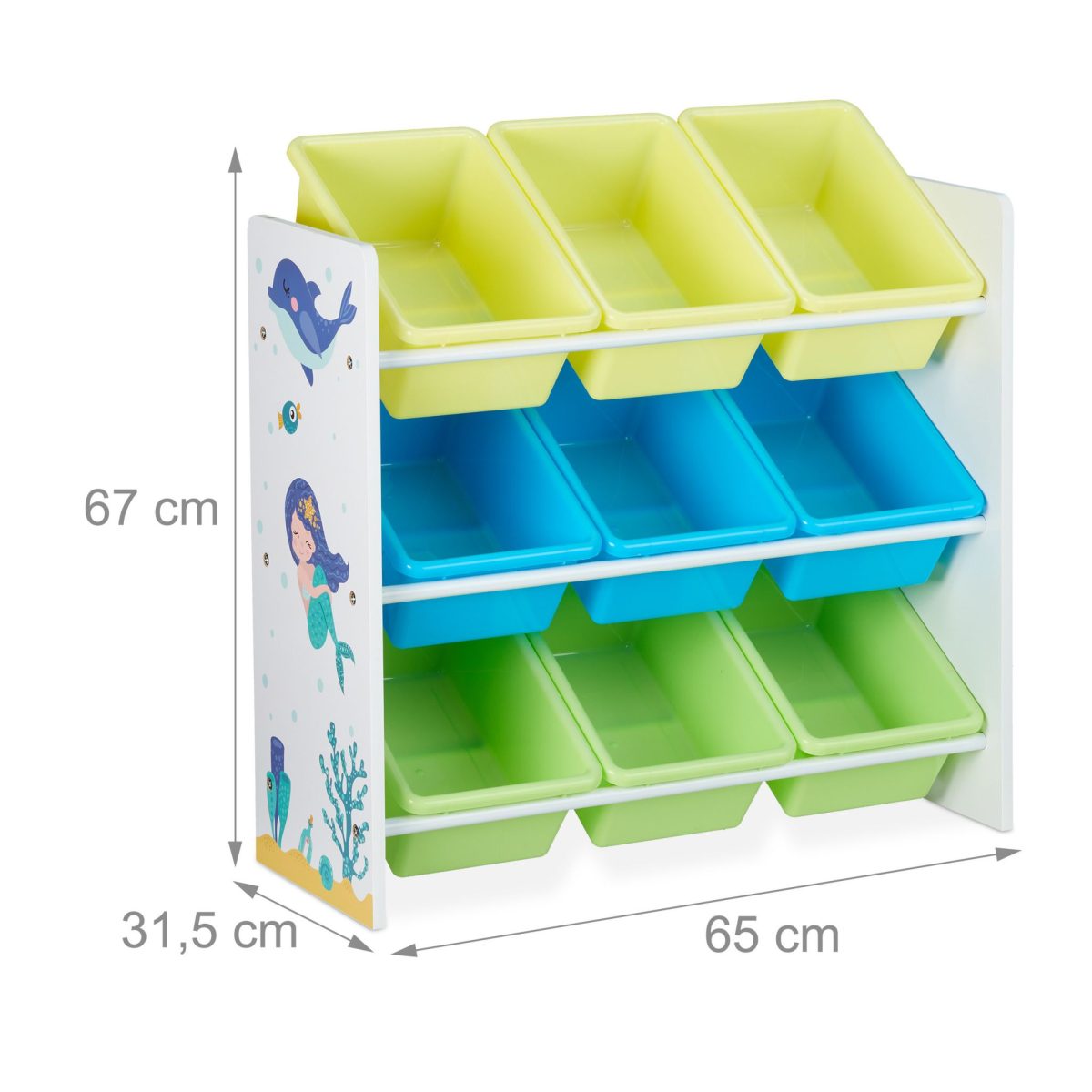 Dulap depozitare jucarii, RelaxDays, cu 9 cutii din plastic, multicolor, 67 x 65 x 31.5 cm - imagine 4