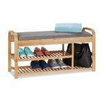 Banca cu 2 rafturi pentru pantofi, compartiment sub sezut, bambus, 50 x 100,5 x 33 cm