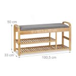 Banca cu 2 rafturi pentru pantofi, compartiment sub sezut, bambus, 50 x 100,5 x 33 cm - imagine 4