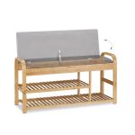 Banca cu 2 rafturi pentru pantofi, compartiment sub sezut, bambus, 50 x 100,5 x 33 cm - imagine 6