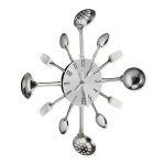 Ceas de perete, accesorizat cu tacamuri, argintiu, diametru 40 cm, Relaxdays