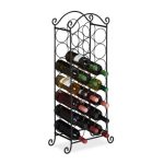 Suport metalic pentru sticle de vin, design elegant negru, capacitate 21 de sticle, Relaxdays