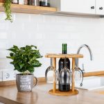 Suport pentru sticla de vin si pentru 6 pahare, RelaxDays, natur, din bambus, 25 x 25 cm - imagine 2