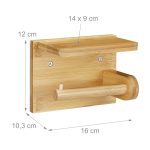 Suport hartie igienica cu suport telefon, 12 x 16 x 10,3 cm, maro, bambus - imagine 6