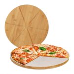 Set 2 Tocatore pentru pizza si 50 de foi de copt, Relaxdays, cu forma pentru taiere, din bambus, 33 cm
