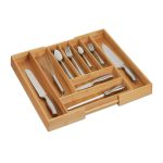 Suport pentru tacamuri, RelaxDays, din bambus, extensibil, natur, 5 x 49.5 x 44.5 cm