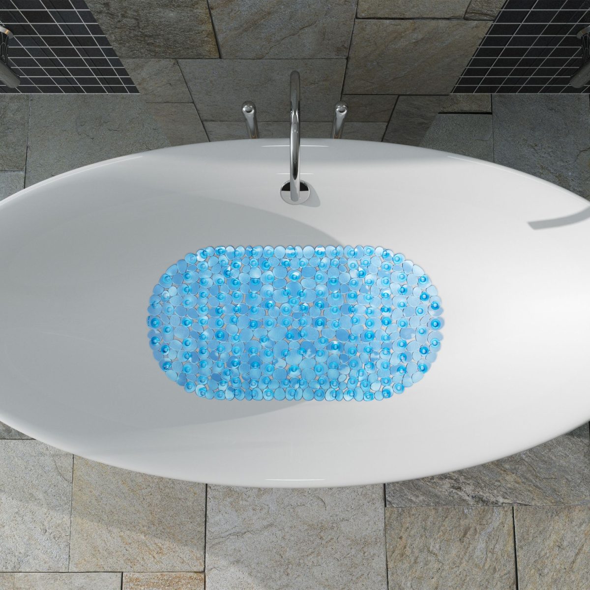 Covor cada cu ventuze, aspect piatra, anti-alunecare, albastru, 0,7 x 68 x 35,5 cm - imagine 2