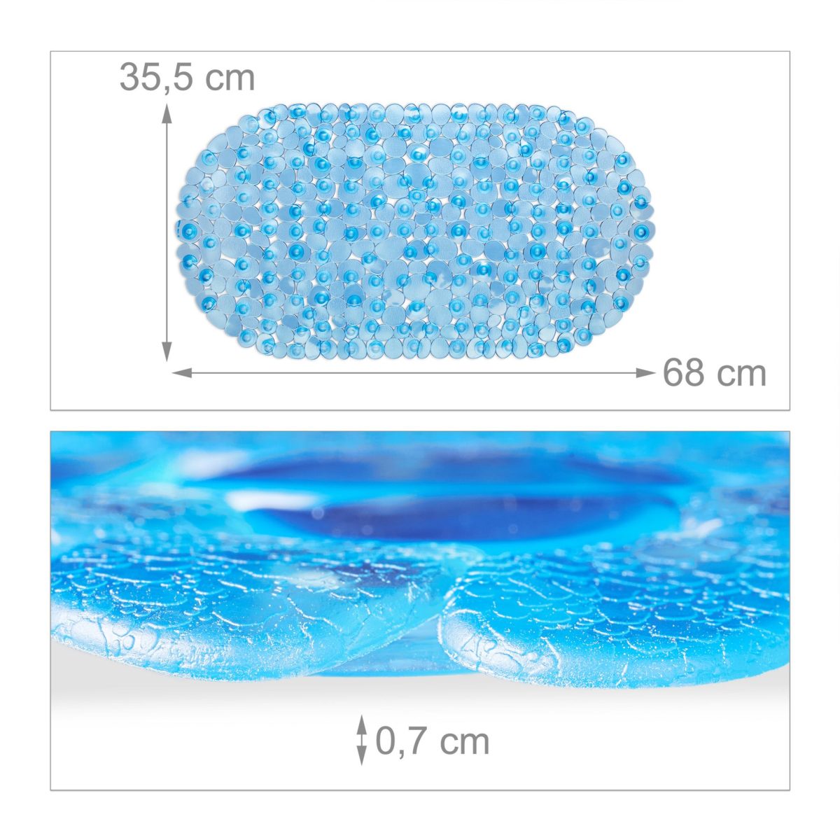 Covor cada cu ventuze, aspect piatra, anti-alunecare, albastru, 0,7 x 68 x 35,5 cm - imagine 4