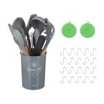 Set 35 piese ustensile de bucatarie cu suport, din lemn si silicon, Relaxdays