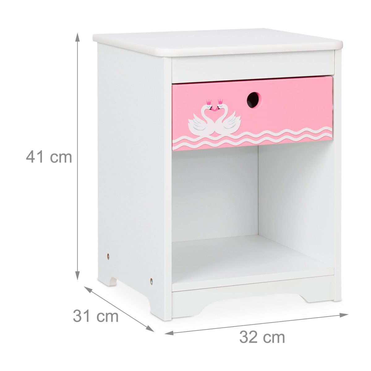 Noptiera camera copilului cu sertar roz si spatiu de depozitare, Relaxdays, din MDF, alb, 41 x 32 x 31 cm - imagine 4