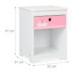 Noptiera camera copilului cu sertar roz si spatiu de depozitare, Relaxdays, din MDF, alb, 41 x 32 x 31 cm - imagine 4