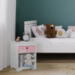 Noptiera camera copilului cu sertar roz si spatiu de depozitare, Relaxdays, din MDF, alb, 41 x 32 x 31 cm - imagine 5