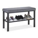 Banca cu raft pentru pantofi, Relaxdays, dimensiuni 50,5 x 81 x 32 cm, capacitate 3 perechi pantofi