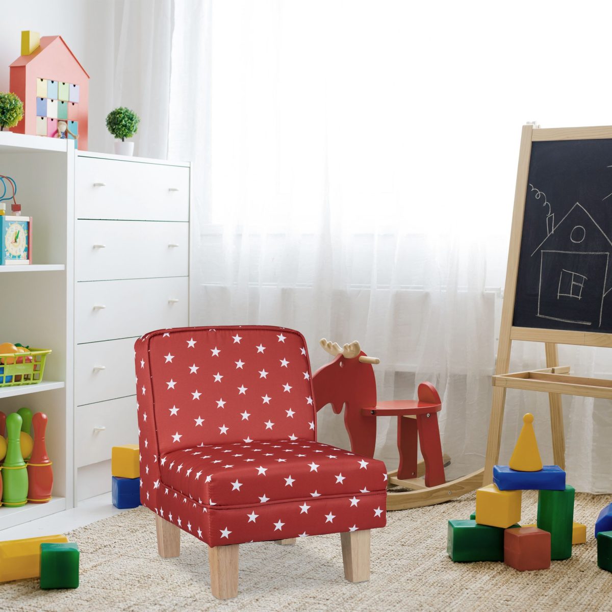 Fotoliu pentru copii, design stele, dimensiuni 60 x 45 x 52 cm, rosu, Relaxdays - imagine 2