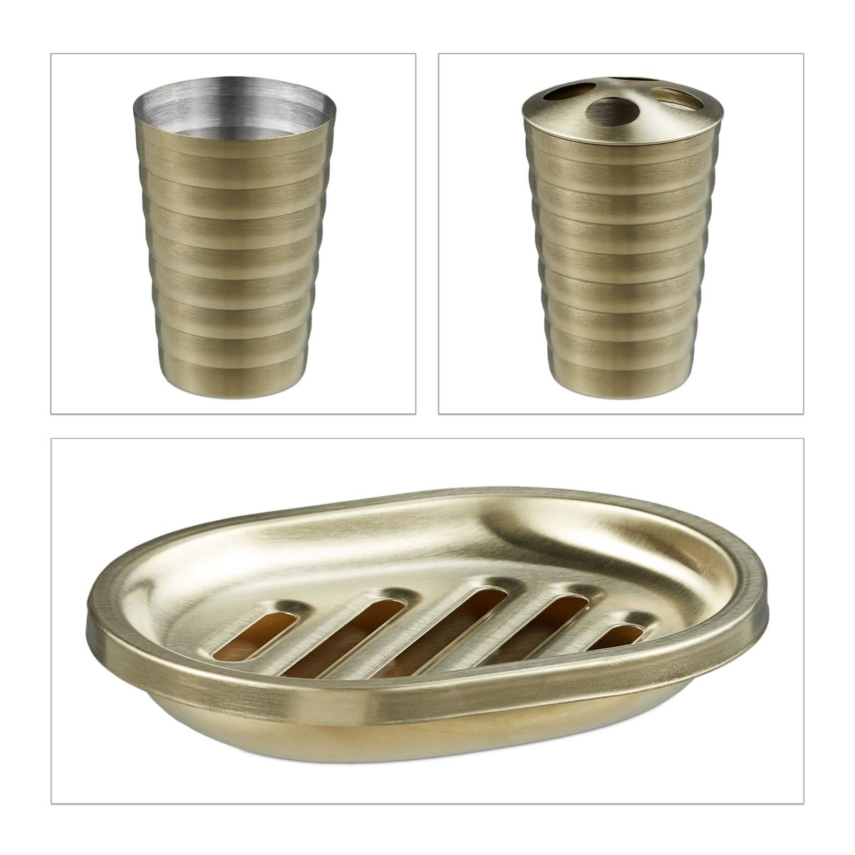 Set accesorii baie, RelaxDays, din otel inoxidabil, gold mat, 5 piese - imagine 10