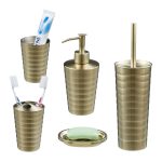 Set accesorii baie, RelaxDays, din otel inoxidabil, gold mat, 5 piese