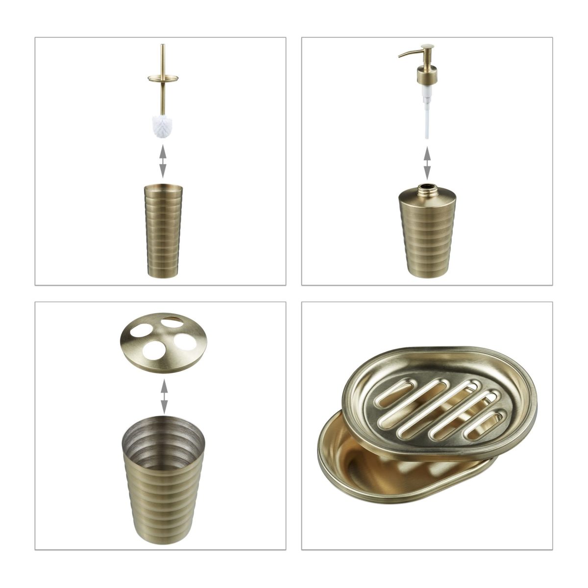 Set accesorii baie, RelaxDays, din otel inoxidabil, gold mat, 5 piese - imagine 7
