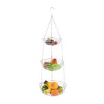 Cos suspendat pentru fructe, Relaxdays, din metal, argintiu, dimensiuni 82 x 26,5 cm