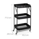 Carucior servire Relaxdays, cu 3 rafturi, negru, din metal si plastic, 77.5 x 45.5 x 29.5 cm - imagine 4
