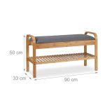 Banca cu raft pentru pantofi, capacitate 4 perechi pantofi, sezut din poliester si spuma, bambus, 50 x 90 x 33 cm - imagine 4