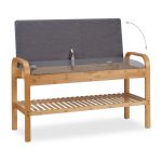 Banca cu raft pentru pantofi, capacitate 4 perechi pantofi, sezut din poliester si spuma, bambus, 50 x 90 x 33 cm - imagine 6
