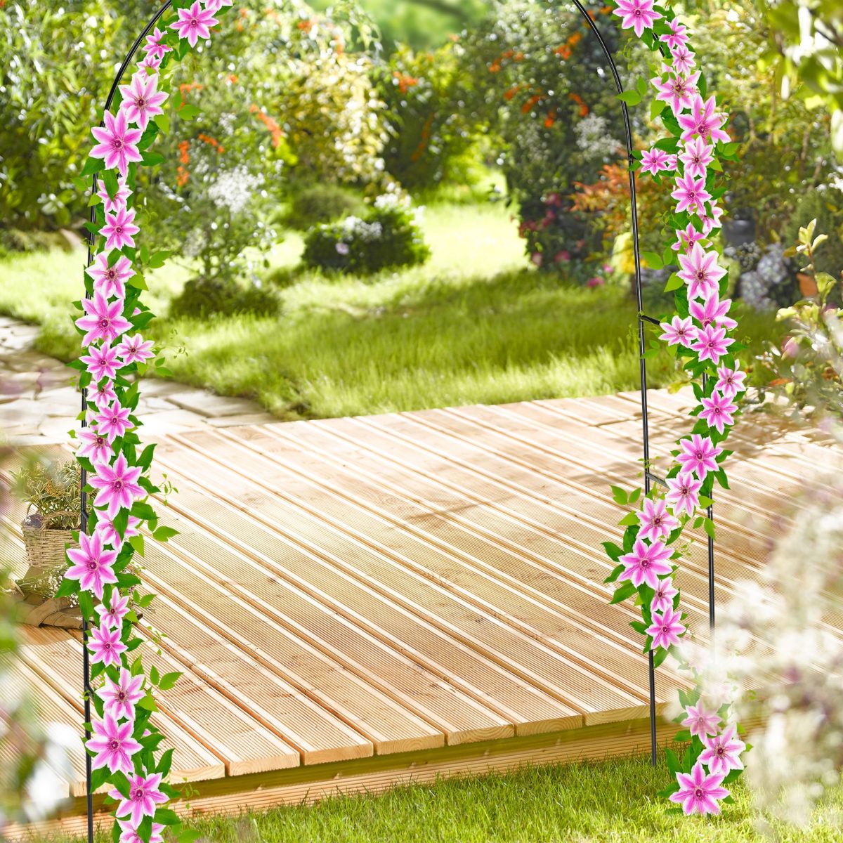 Arcada metalica de gradina pentru flori cataratoare, negru, 240x140x38 cm, Relaxdays - imagine 5