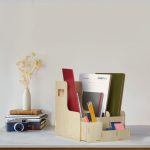 Organizator de birou, fabricat din MDF, 27 x 24 x 31,5 cm, maro deschis - imagine 2