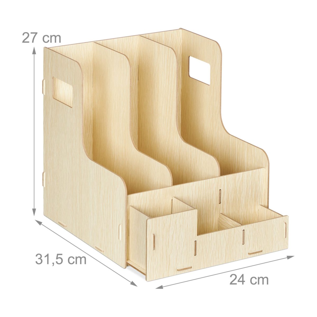 Organizator de birou, fabricat din MDF, 27 x 24 x 31,5 cm, maro deschis - imagine 4