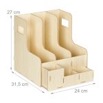 Organizator de birou, fabricat din MDF, 27 x 24 x 31,5 cm, maro deschis - imagine 4