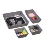 Set organizatoare birou/sertar birou din 4 piese, din palsa moale, gri, dimensiuni diferite
