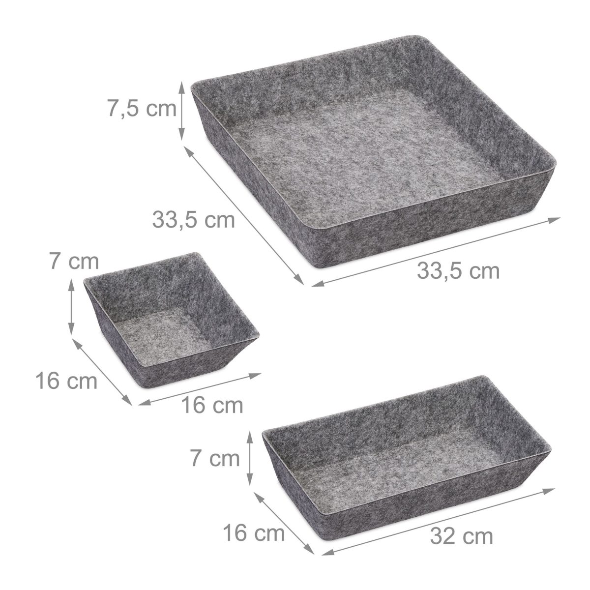 Set organizatoare birou/sertar birou din 4 piese, din palsa moale, gri, dimensiuni diferite - imagine 4