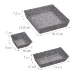 Set organizatoare birou/sertar birou din 4 piese, din palsa moale, gri, dimensiuni diferite - imagine 4