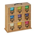 Cutie pentru ceai, 9 sertare detasabile, bambus/fier, 29 x 30 x 11,5 cm