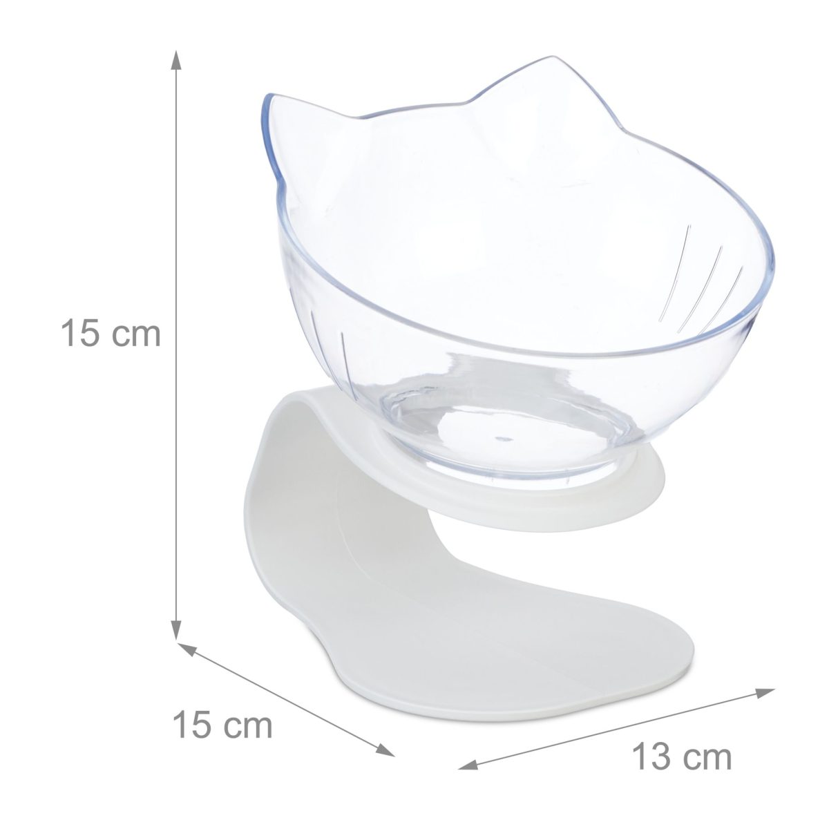 Bol ortopedic pentru hrana si apa pisici, 2 bucati, baza antiderapanta, transparent/alb, 15 x 13 x 15 cm - imagine 2