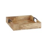 Tava de servire, din lemn de mango, manere metalice, 7,5 x 35 x 35 cm - imagine 4