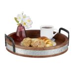 Tava de servire, cu manere metalice, lemn de mango, 9 x 36 x 35 cm