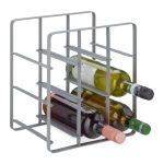 Suport metalic pentru sticle de vin, capacitate 9 sticle, design industrial modern, gri, Relaxdays