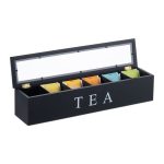 Cutie pentru ceai, 6 compartimente, din bambus, negru, 9 x 43,5 x 9 cm