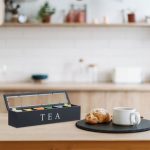 Cutie pentru ceai, 6 compartimente, din bambus, negru, 9 x 43,5 x 9 cm - imagine 2