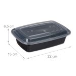 Set de 24 caserole alimentare, cu 1 compartiment, negru/transparent, din plastic, 6,5 x 22 x 15 cm - imagine 4