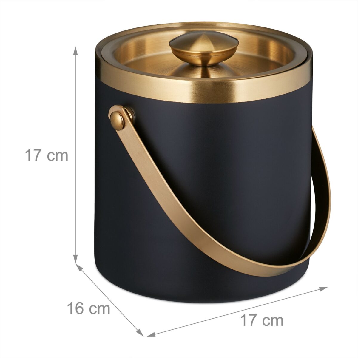 Frapiera pentru gheata, pereti dubli, capac, negru gold, 1,5 L, Relaxdays - imagine 4