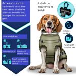 Geaca pentru caini, TRESKO, cu ham, marimea 3XL, detalii reflectorizante, dozator cu 15 pungi incluse, material cu 3 straturi din poliester, bumbac si lana, rezistenta la apa si zapada, verde - imagine 4
