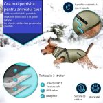 Geaca pentru caini, TRESKO, cu ham, marimea 3XL, detalii reflectorizante, dozator cu 15 pungi incluse, material cu 3 straturi din poliester, bumbac si lana, rezistenta la apa si zapada, verde - imagine 6