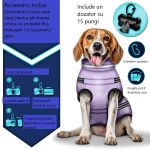 Geaca pentru caini, TRESKO, cu ham, marimea M, detalii reflectorizante, dozator cu 15 pungi incluse, material cu 3 straturi din poliester, bumbac si lana, rezistenta la apa si zapada, lila - imagine 5
