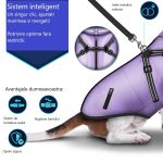 Geaca pentru caini, TRESKO, cu ham, marimea M, detalii reflectorizante, dozator cu 15 pungi incluse, material cu 3 straturi din poliester, bumbac si lana, rezistenta la apa si zapada, lila - imagine 6