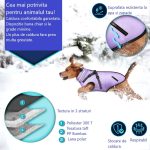 Geaca pentru caini, TRESKO, cu ham, marimea M, detalii reflectorizante, dozator cu 15 pungi incluse, material cu 3 straturi din poliester, bumbac si lana, rezistenta la apa si zapada, lila - imagine 7