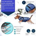 Geaca pentru caini, TRESKO, cu ham, marimea M, detalii reflectorizante, dozator cu 15 pungi incluse, material cu 3 straturi din poliester, bumbac si lana, rezistenta la apa si zapada, albastru - imagine 2